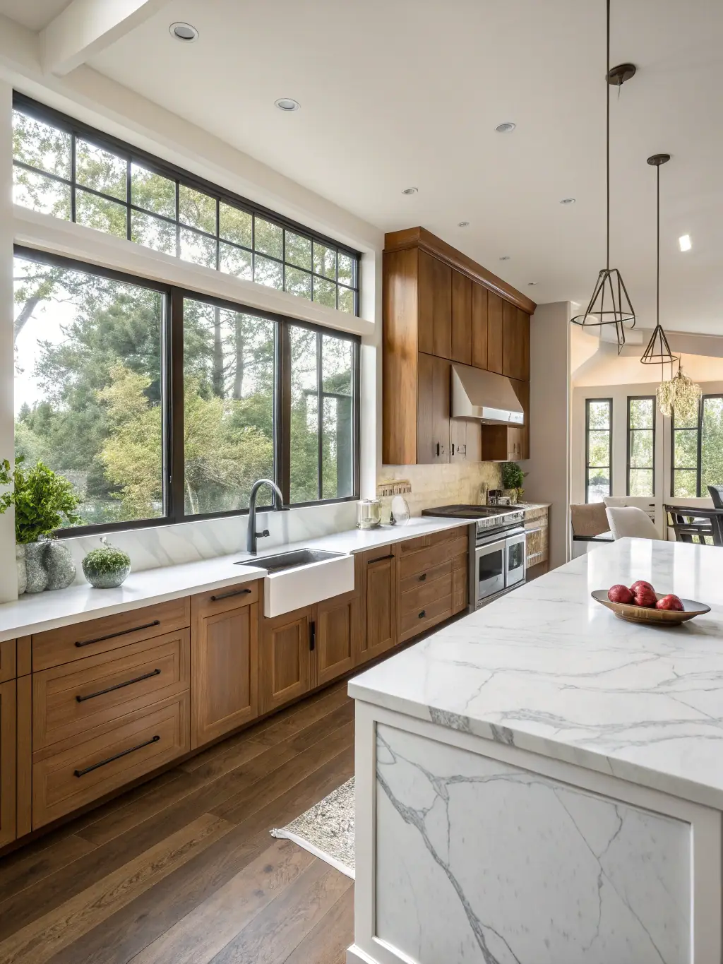 A detailed close-up shot of a beautifully renovated kitchen, highlighting the quality of the cabinetry, countertops, and fixtures installed by GRB Design.
